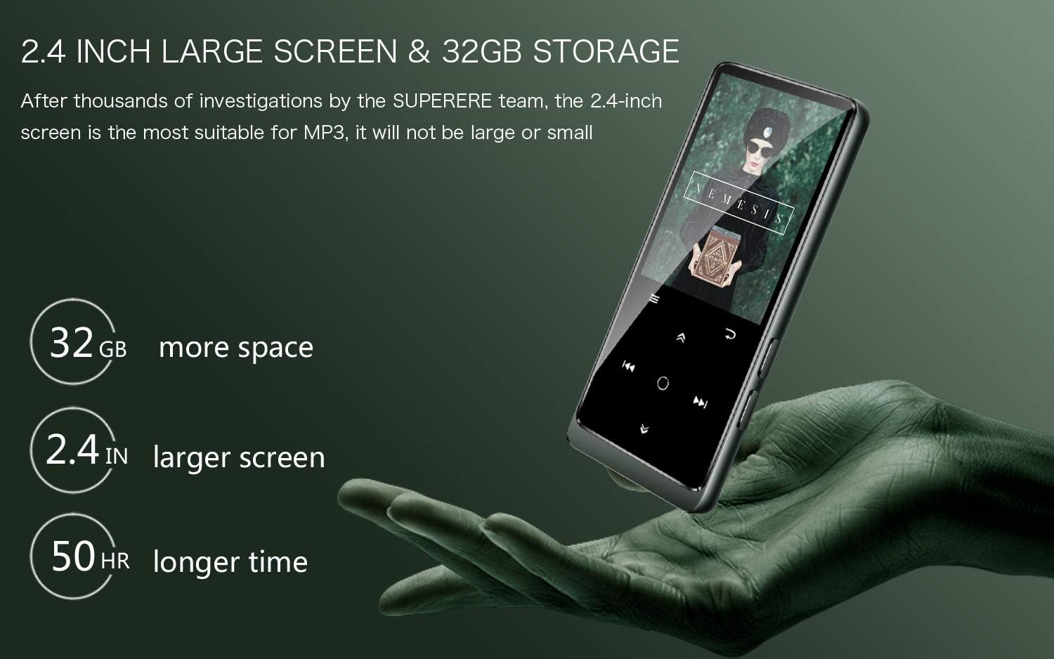 32GB MP3 Player, Supereye MP3 Player with Bluetooth 4.2, Music Player with FM Radio and Recording, 2.4" Screen, HiFi Lossless Sound, Support up 64GB Expansion(Earphone, Sport Armband Included): Home Audio & Theater
