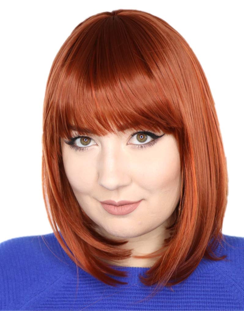 Prettyland Red Orange Mid -length BOB Cut Short Hair Wig Straight Bangs Natural Matt for Daily Use C1450 — image 1