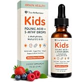 Folinic Acid Drops Kids 800 mcg + L-Methylfolate + B12 +P5P B6 Gentle Methylation Great Taste, Magnesium Glycinate, Vitamin D3 &amp; C Folate Support for Brain,Focus, Mood &amp; Cellular Health 5-MTHF Drops