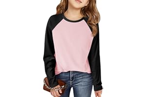 Haloumoning Kids Girls T Shirts Casual Raglan Long Sleeve Tee Crewneck Color Block Cute Fall Blouses Tops 5-14 Years