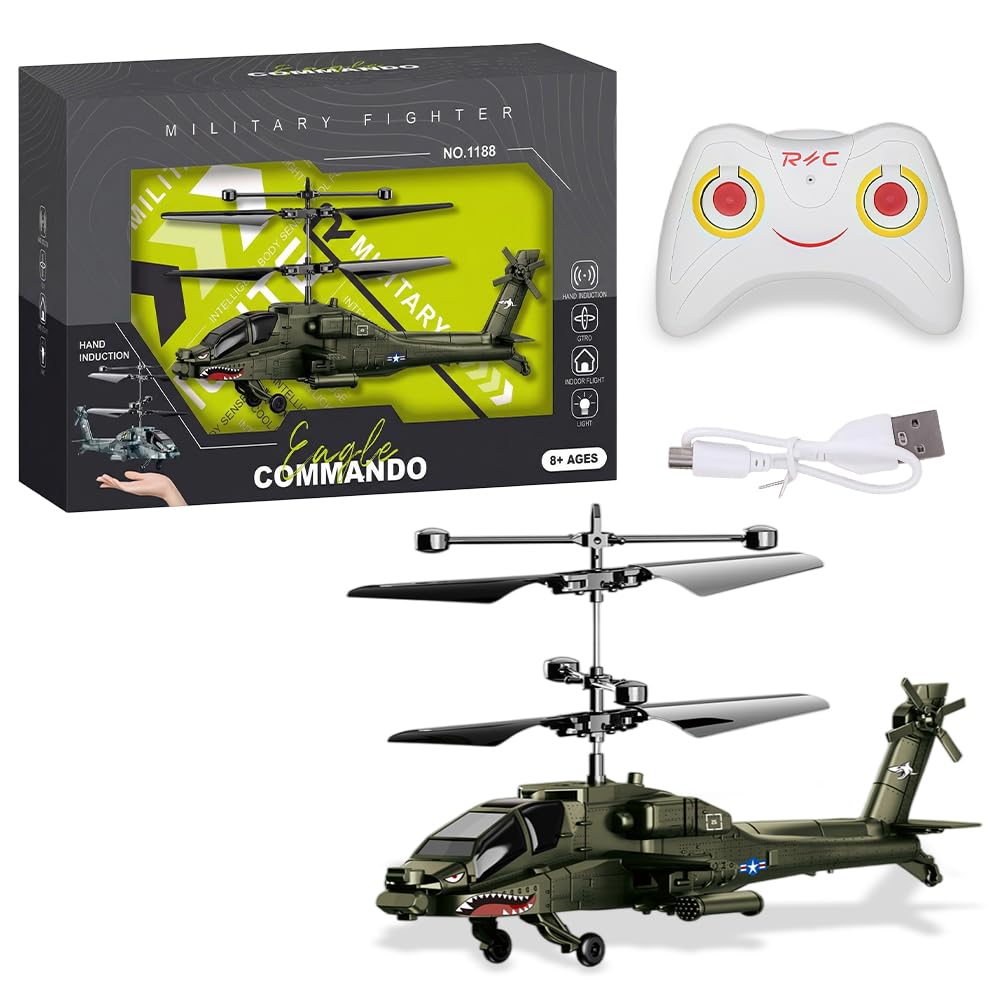 WFKKMEQ Remote Control Helicopter, RC Helicopters Toy Mini RC Helicopter Remote Control Flying Toy Controlled Aircraft Indoor Airplane Toys Mini Helicopters Models Gifts for Birthday(Military Green)