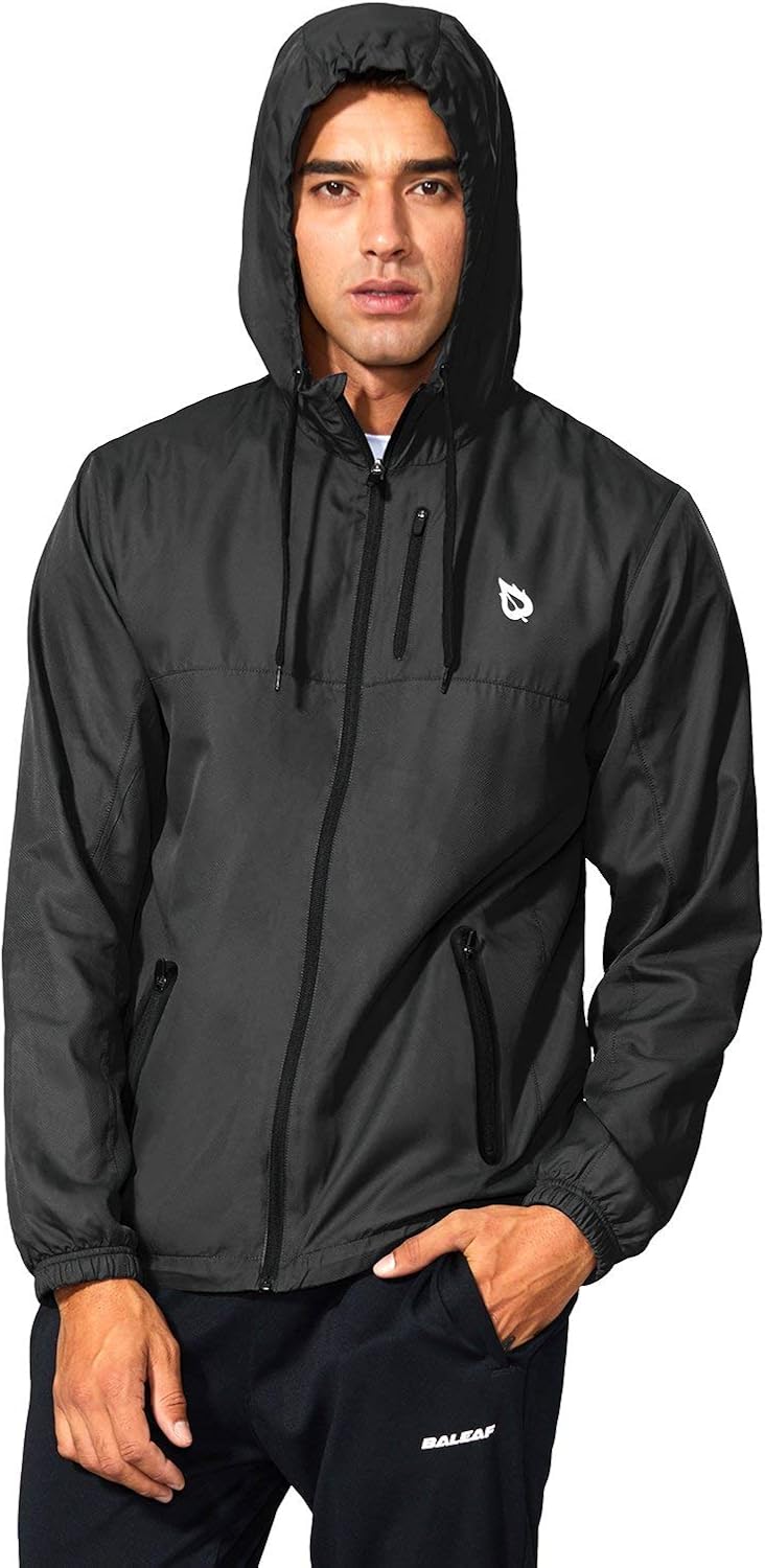 BALEAF Men's Sports Windbreaker Running Track Workout Jackets Lightweight Water Resistant Jackets Zip Pockets: Clothing