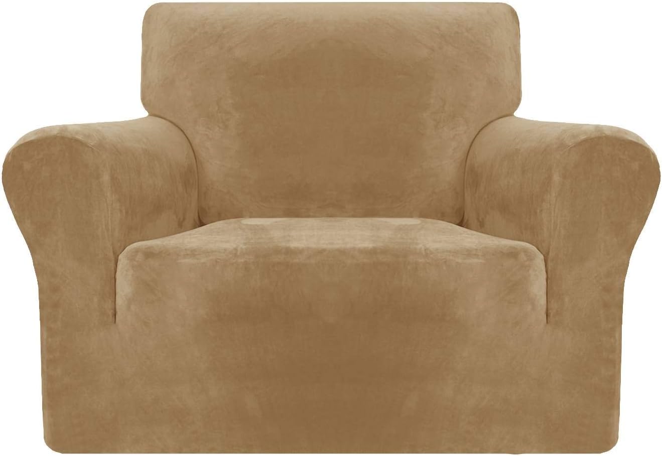 MAXIJIN Thick Velvet Chair Covers for Armchairs Super Stretch Non Slip Sofa Cover 1 Seater Dogs Cat Pet Living Room 1-Piece Elastic Couch Protector Chair Slipcover with Arms