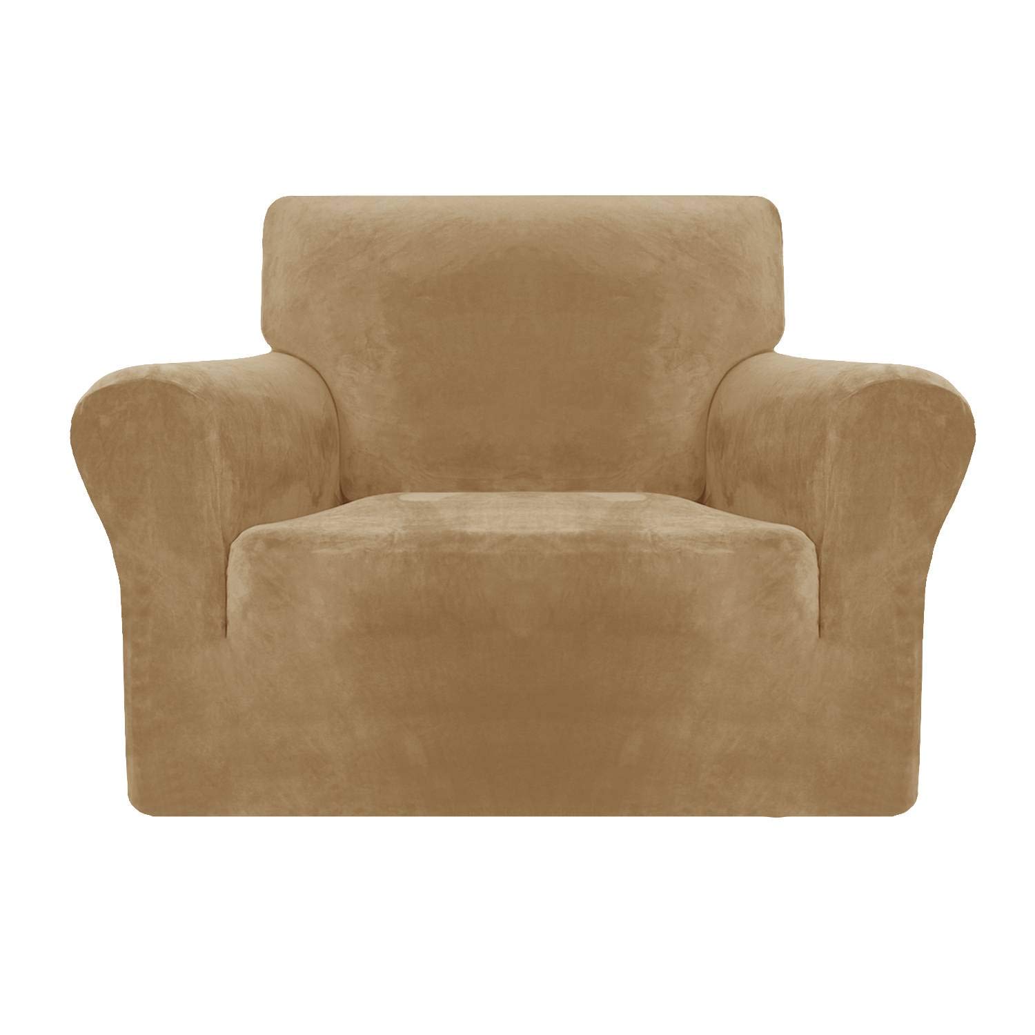 MAXIJIN Thick Velvet Chair Covers for Armchairs Super Stretch Non Slip Sofa Cover 1 Seater Dogs Cat Pet Living Room 1-Piece Elastic Couch Protector Chair Slipcover with Arms