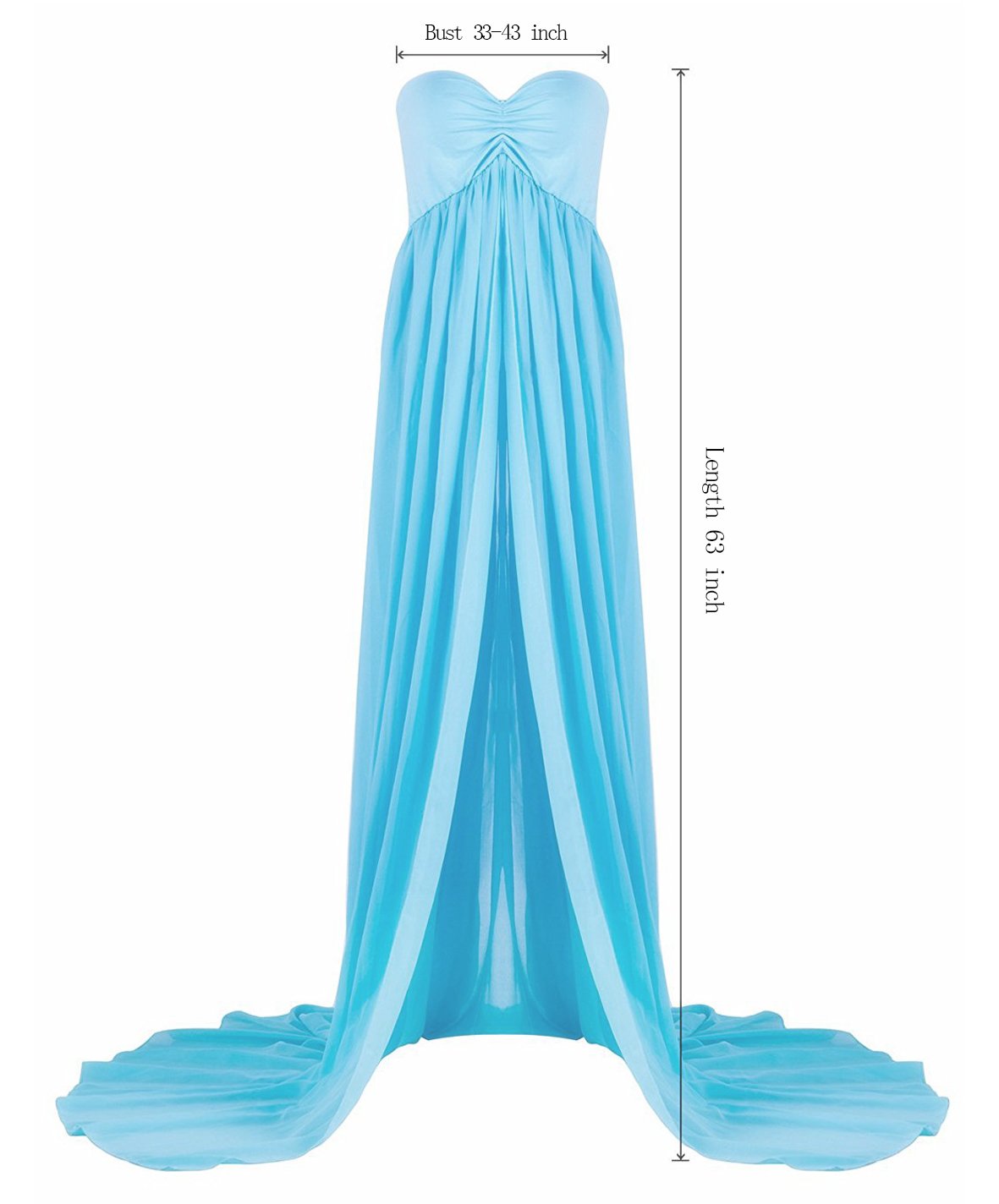 Gititlys Ruched Boob Tube Top Split Front Maxi Chiffon Maternity Photoshoot Dresses Sky Blue