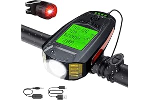 Bicycle Light Super Bright Bicycle Front Light USB Rechargeable Bike Headlight with Bike Speedometer Odometer Calorie Counter