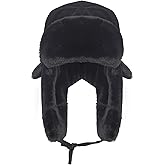 Black Winter Plush Warm Windproof Hat Hunting Trapper Hat Cycling Ski Hat for Men Cold Weather Outdoor Skiing