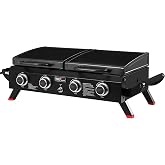 Royal Gourmet 4 Burner Propane Gas Grill and Griddle Combo with Hood | GD4002TP, 2-in-1 Portable Tabletop Grill Griddle Combo with 40,000 BTUs for Camping, Tailgating, Backyard, Side Handle, Black