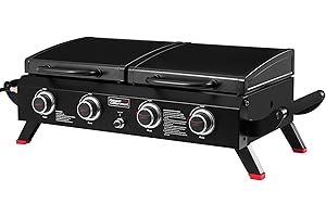 Royal Gourmet GD4002TP 4 Burner Propane Gas Grill and Griddle Combo with Hood, 2-in-1 Portable Grill Griddle Combo with 40,000 BTUs Output for Camping, Tailgating, Backyard, Black