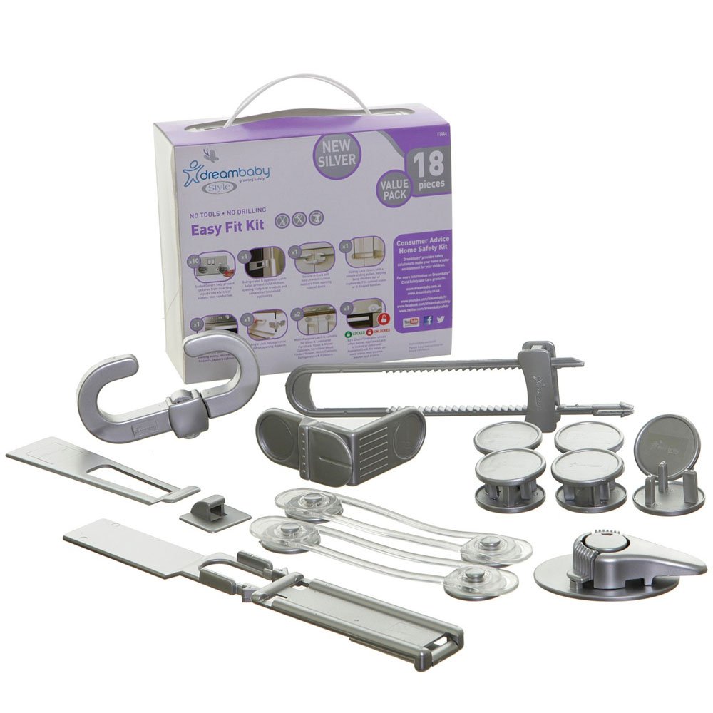 Dreambaby Style Easy Fit Boxed Safety Kit (18 Pieces), Silver
