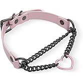 ADEMISHIA Black/Pink Leather Choker Necklace For Women, Handmade Adjustable Chain Collar with Metallic Heart Ring
