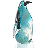 Hophen Art Glass Penguin with Jellyfish Figurine Handmade Blown Crystal Penguin Sculpture Animal Statue Paperweight Collectable Desk Decoration Ornaments
