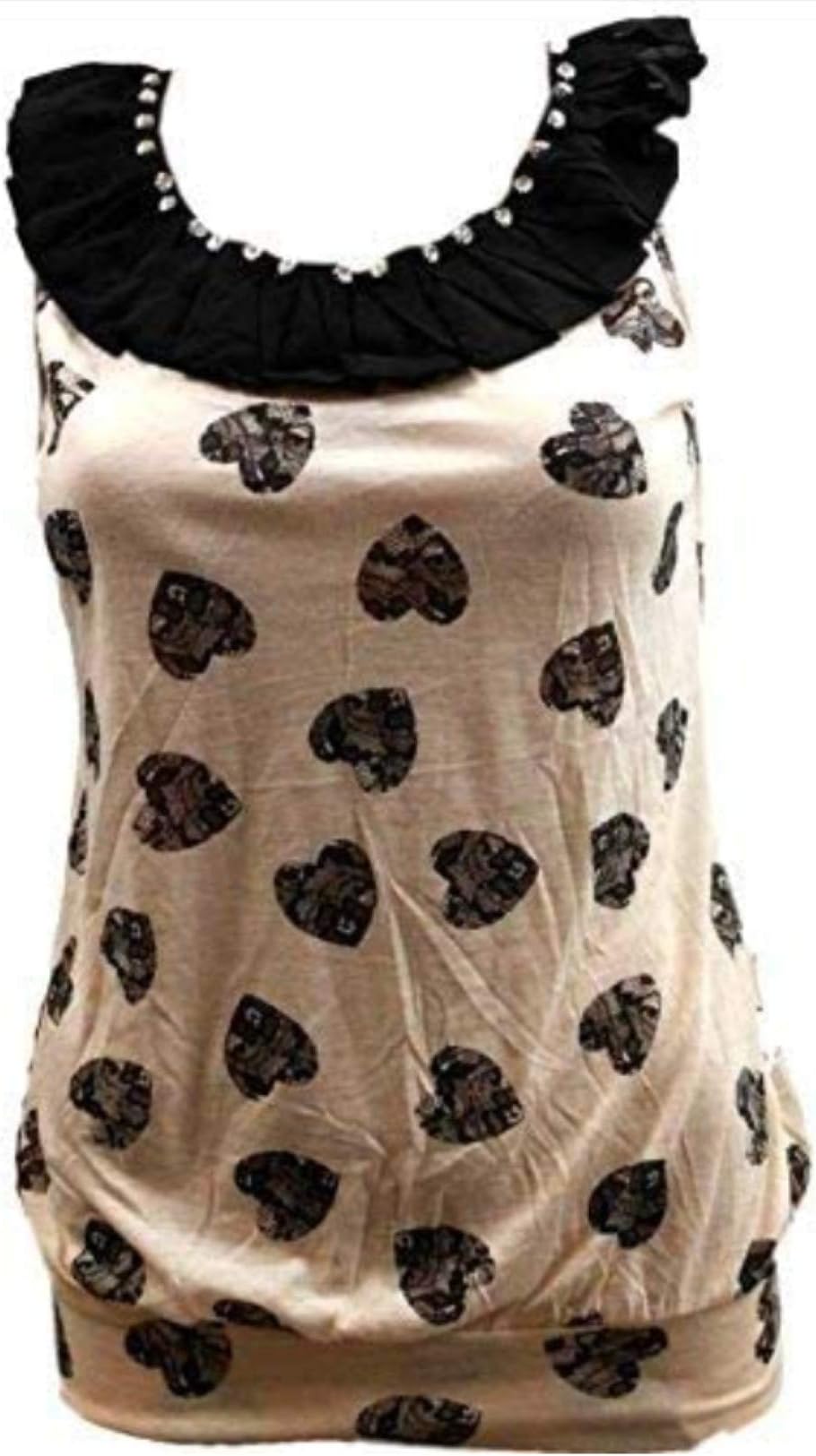 Miso Womens Summer Top, Evening Top, Sleeveless Vest, Republic Heart Design Top Diamante Stud Design Peach