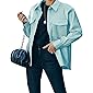FERNGIRL Womens Button Front Faux PU Leather Jacket Shacket Casual Shirt Long Sleeve Blazer Coat with Bust Pocket