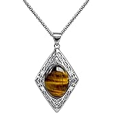 Ladywowu Tiger Eye Necklace, Long Boho Necklace for Women & Men, Natural Stone with Stainless Steel Chain for Vintage Jewelry