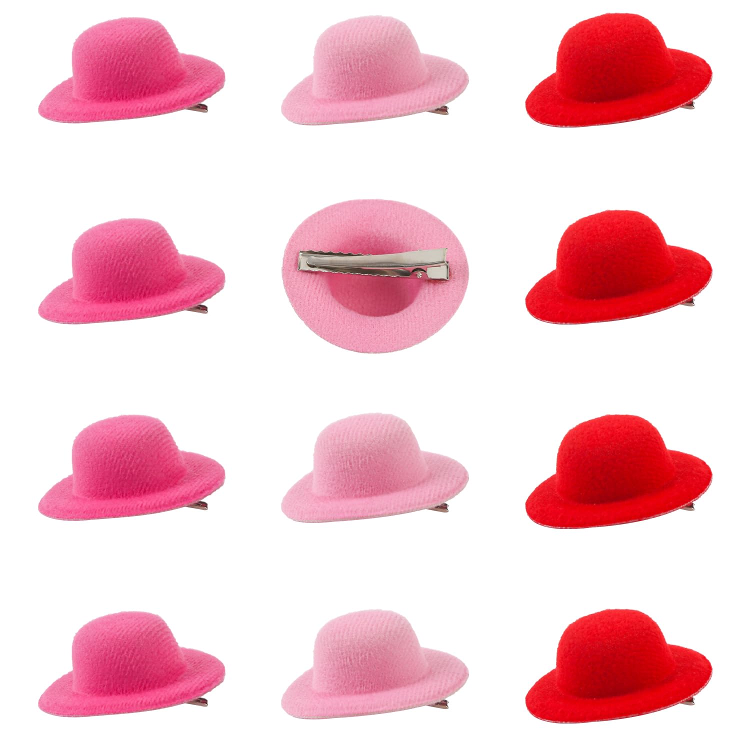 Photo 1 of ASUNFO 12 Pcs Mini Felt Top Hat Hair Clips - Tiny Fascinator Tea Party Formal Accessories for Women Girls - Red, Pink & Rose Red 2.28 Inch