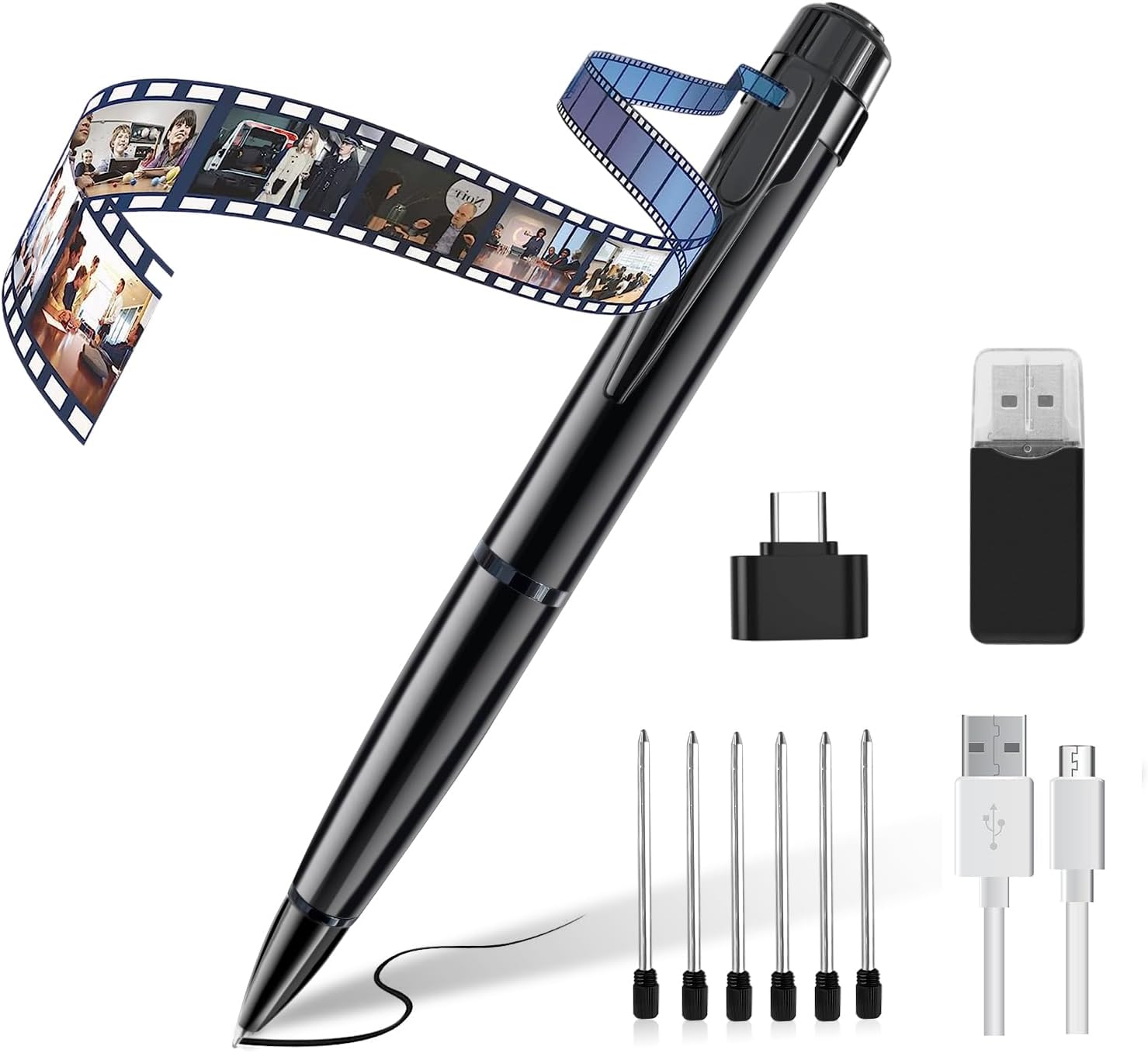 Hidden Spy Camera Pen, 1080P HD Video & Photo, Loop Recording, OTG Adapter, Portable Camera Pen for Business Meeting, Classroom Study