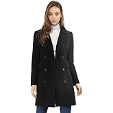 Allegra K Women's Winter Coat Elegant Notched Lapel Double Breasted Trench Coat