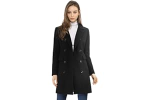 Allegra K Women's Winter Coat Elegant Notched Lapel Double Breasted Trench Coat