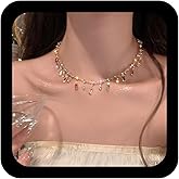 Ximdble Vintage Colorful Crystal Dangle Choker Gold Crystal Cz Square Dangle Necklace Short Colorful Rhinestone Necklace for Women (gold)