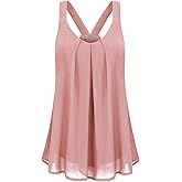 MOQIVGI Womens Dressy Casual Summer Flowy V Neck Double Layer Chiffon Tank Tops