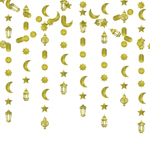 4 Strings Gold Ramadan Mubarak Hanging Decorations Moon Star Lantern ...
