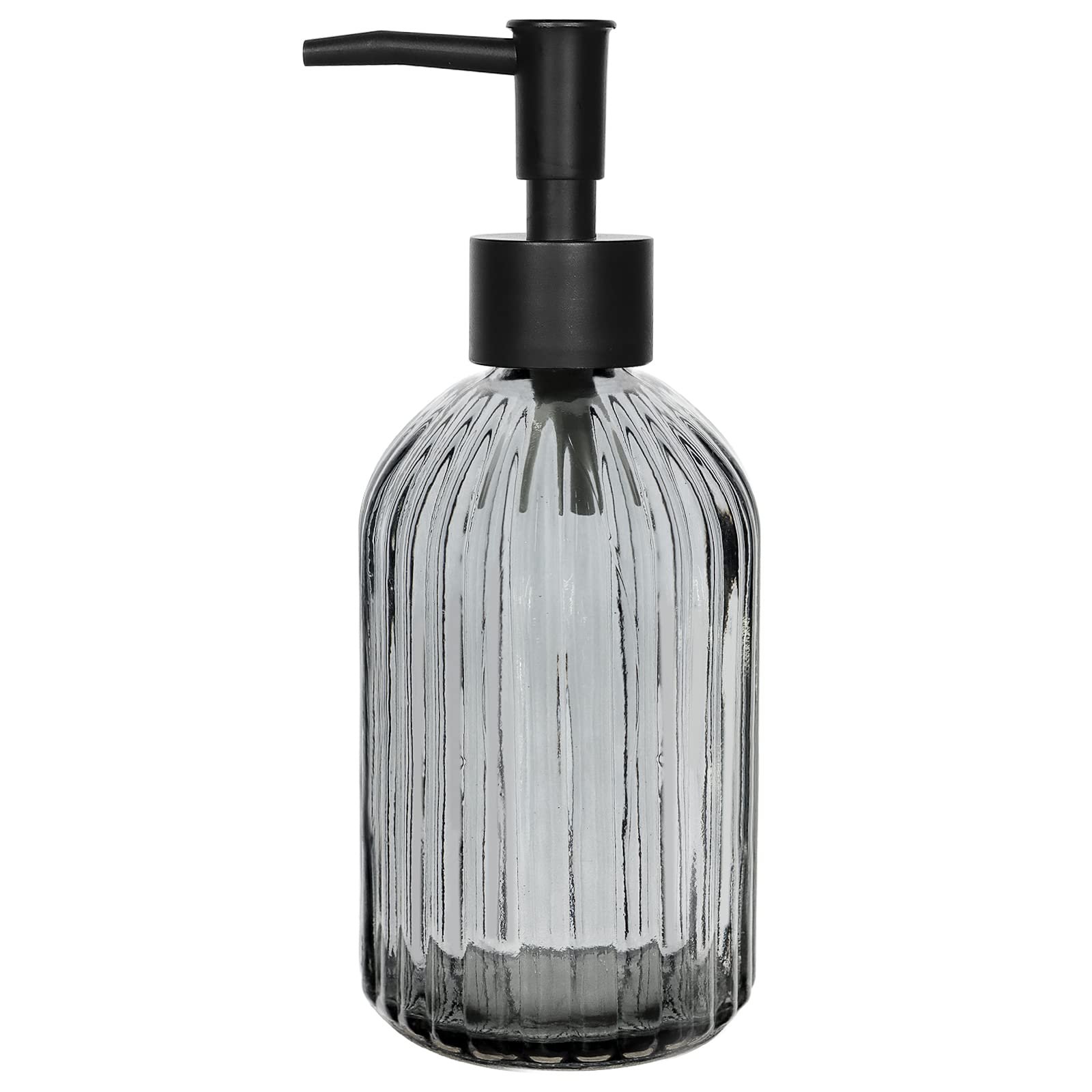 Topsky Glass Soap Dispenser with Black Plastic Pump, 400ml Liquid Hand Soap Dispenser, Rustproof Pump for Kitchen & Bathroom, Great for Lotions, Essential Oil, Liquid Soaps (Grey)