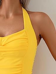 Eomenie Womens Halter Tankini Bathing Suit Ruched