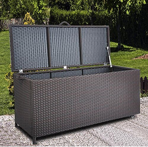 babylon Outdoor Patio Wicker Storage Deck Box made of Anti Rust Aluminum Frames and Resin Rattan, 86 Gallon (Brown)