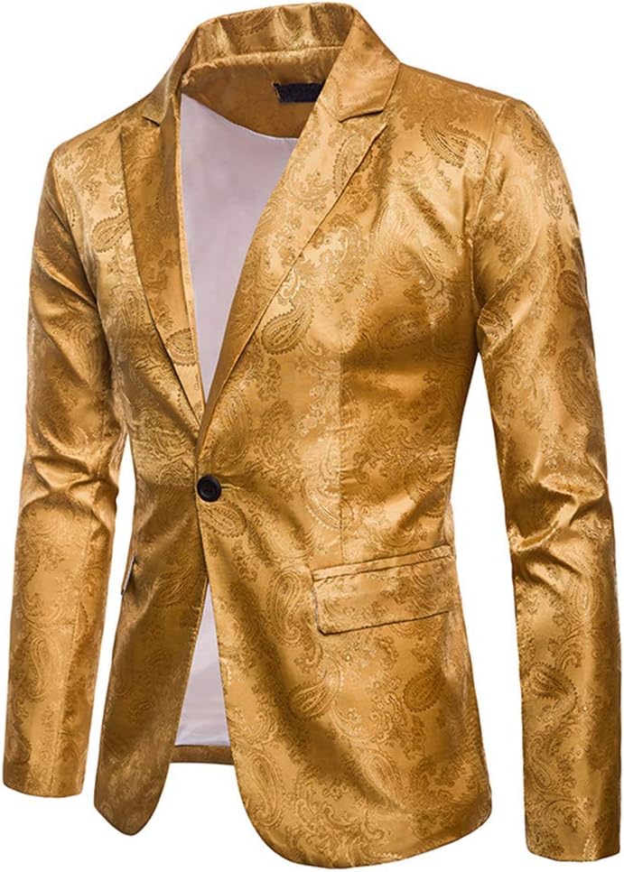 Mens Solid Color Business Dress Suit,One Button Slim Fit Formal Party Jacket Blazer