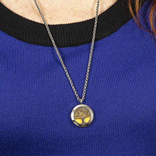 Wild Essentials Tree of Life Essential Oil Diffuser Necklace Gift Set - Includes Aromatherapy Pendant, 24" Stainless Steel Chain, Refill Pads and 1 Bottle of Inner Calm 100% Essential Oil