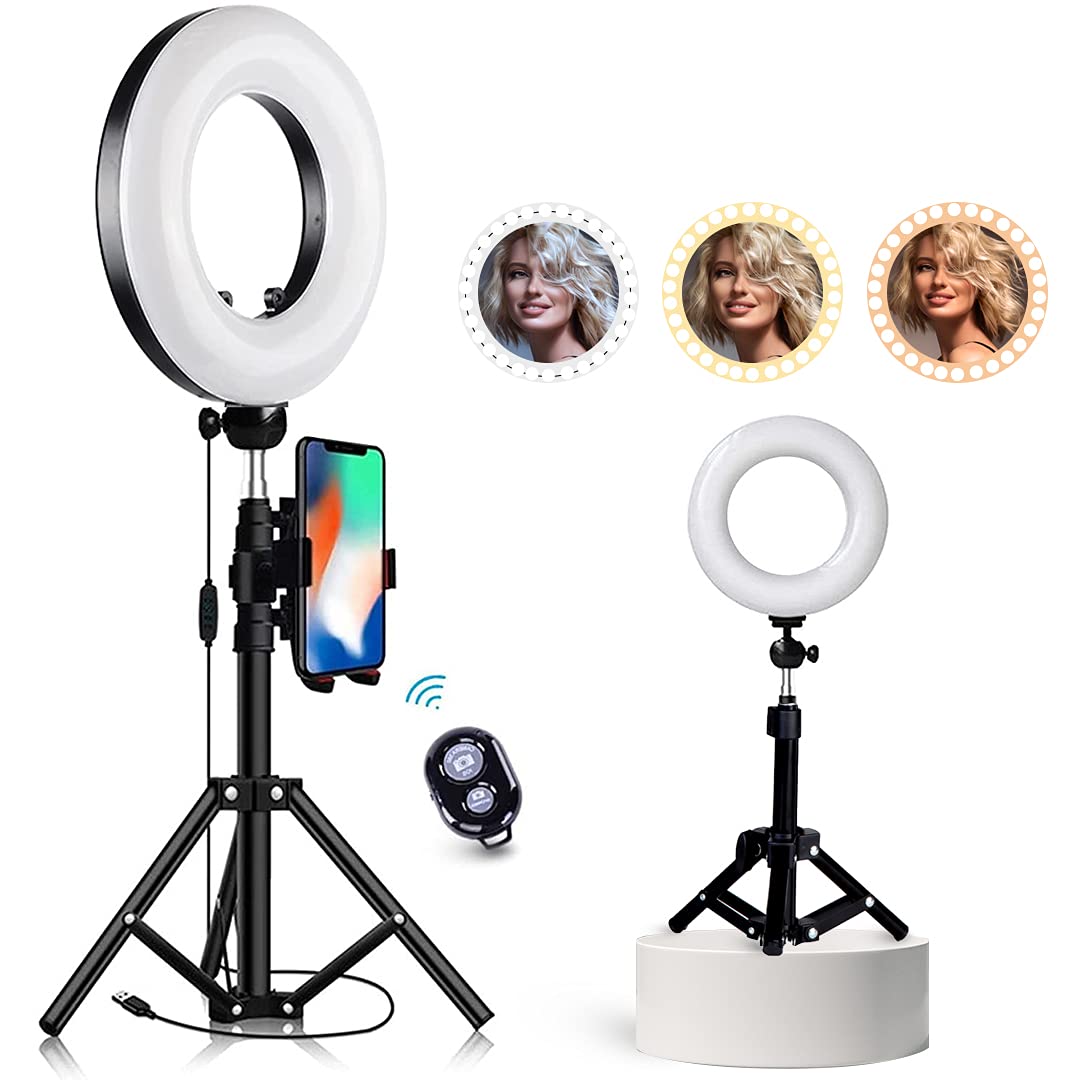 HAKUTATZ® 9-inch Outer Dimmable LED Ring Light kit with Desk Light Tripod Stand Mirror Bluetooth Remote Smartphone Holder Mount for Photo Studio Selfie Shooting YouTube TikTok Vlogging Makeup Vlog