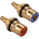 Brass Ceramic Stem Disc Cartridge Faucet Valve Replacement Quarter Turn 1/2" for Bathroom Kitchen Tap (1 Pair Hot & Cold)