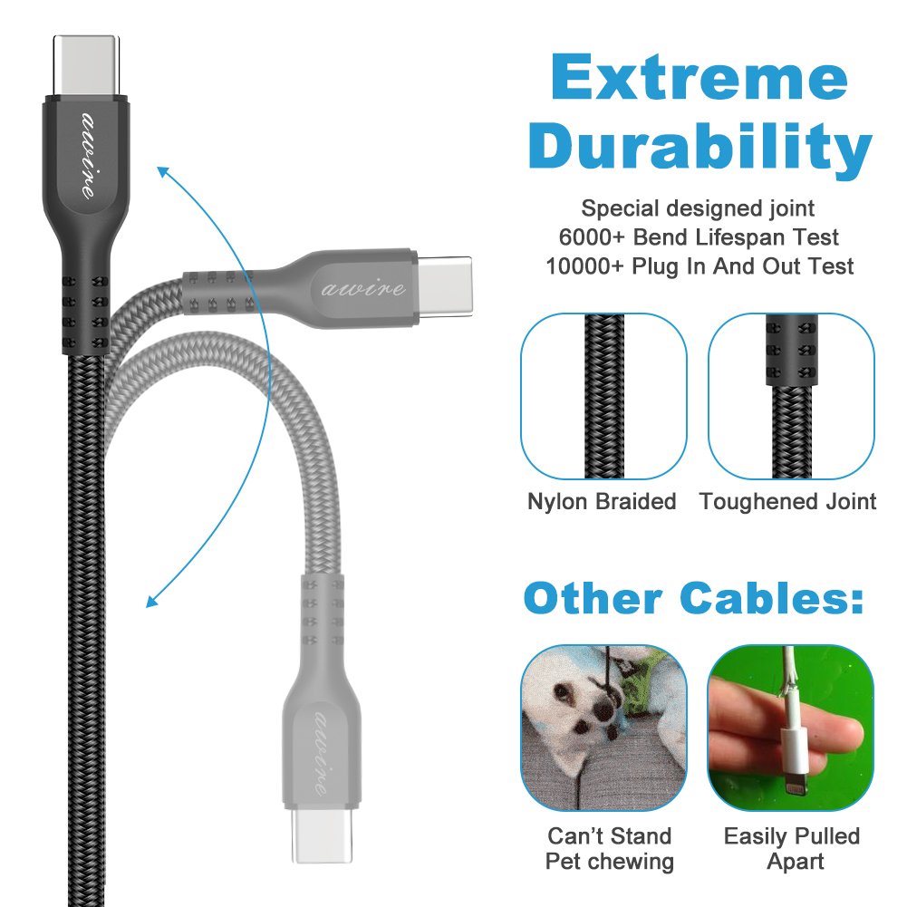 USB Type C Cable,Awire USB-C to USB 3.0 Nylon Braided Fast Charger Cord(3.3ft) for Galaxy S8 S8 Plus,Nexus 5X 6P,LG G6 V20 G5,Lumia 950 950XL,HTC 10,ZTE Zmax Pro,MacBook,Nintendo Switch (Black)