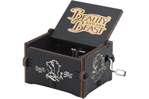 Hefonti Beauty and The Beast Music Box Gift for Girlfriend Wife, Hand Crank Wooden Musical Box Birthday Anniversary Christmas Valentine Day Gift