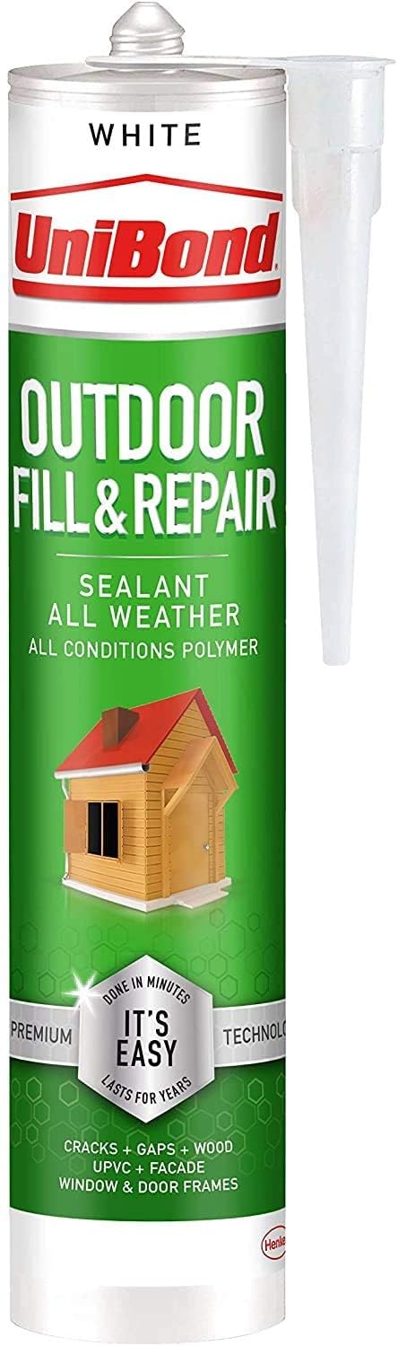 UniBond Outdoor Fill&Repair Sealant, White Polymer Outdoor Multi-Purpose Sealant and Joint Filler, Durable Weatherproof and Waterproof Sealant for Exteriors, Roof Sealant, 1x398g Cartridge