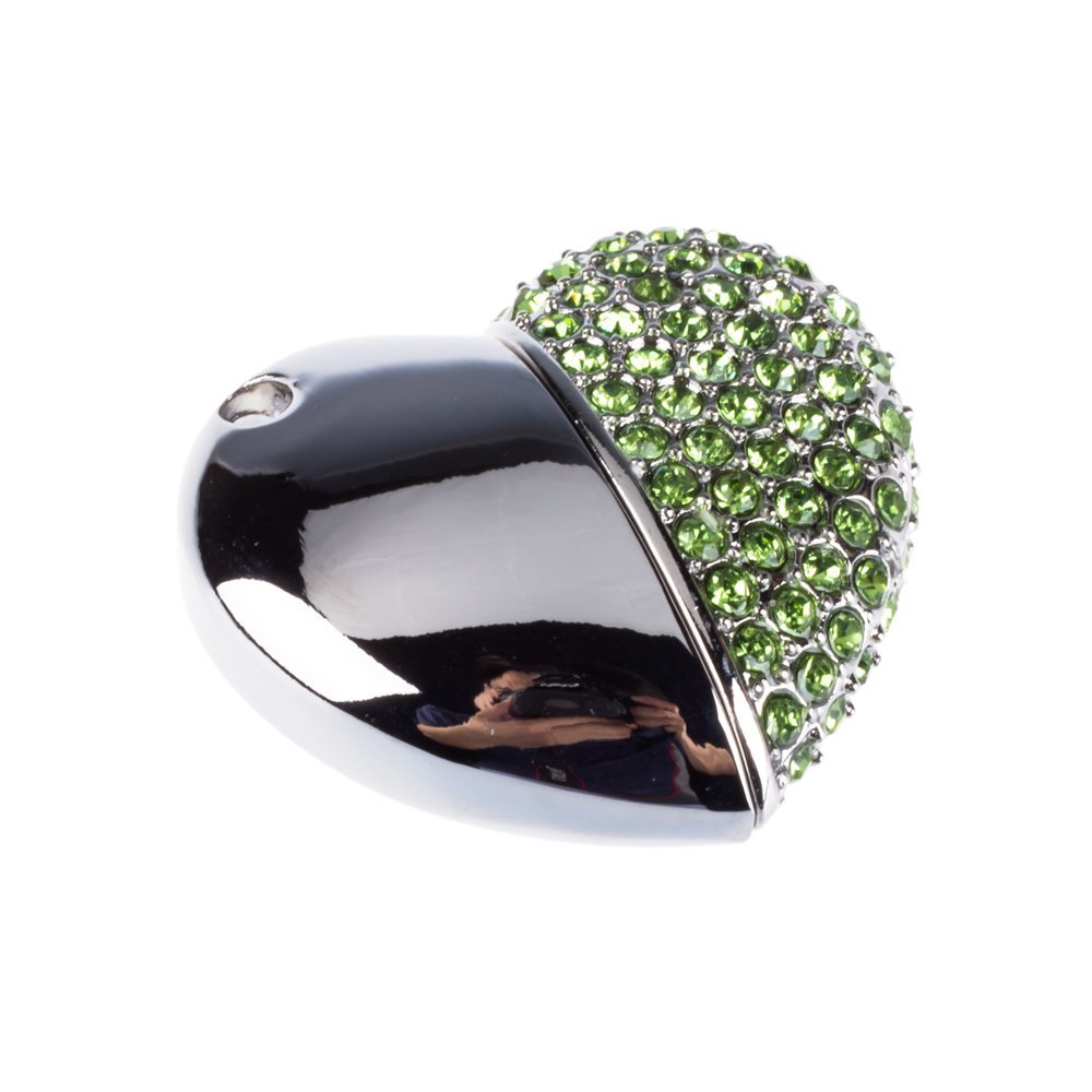 MaXinDa Sliver Forma de Corazón Memoria USB de 16GB/32GB/64GB Memory Drive Cristal de Flash USB Palillo (64GB, Verde)