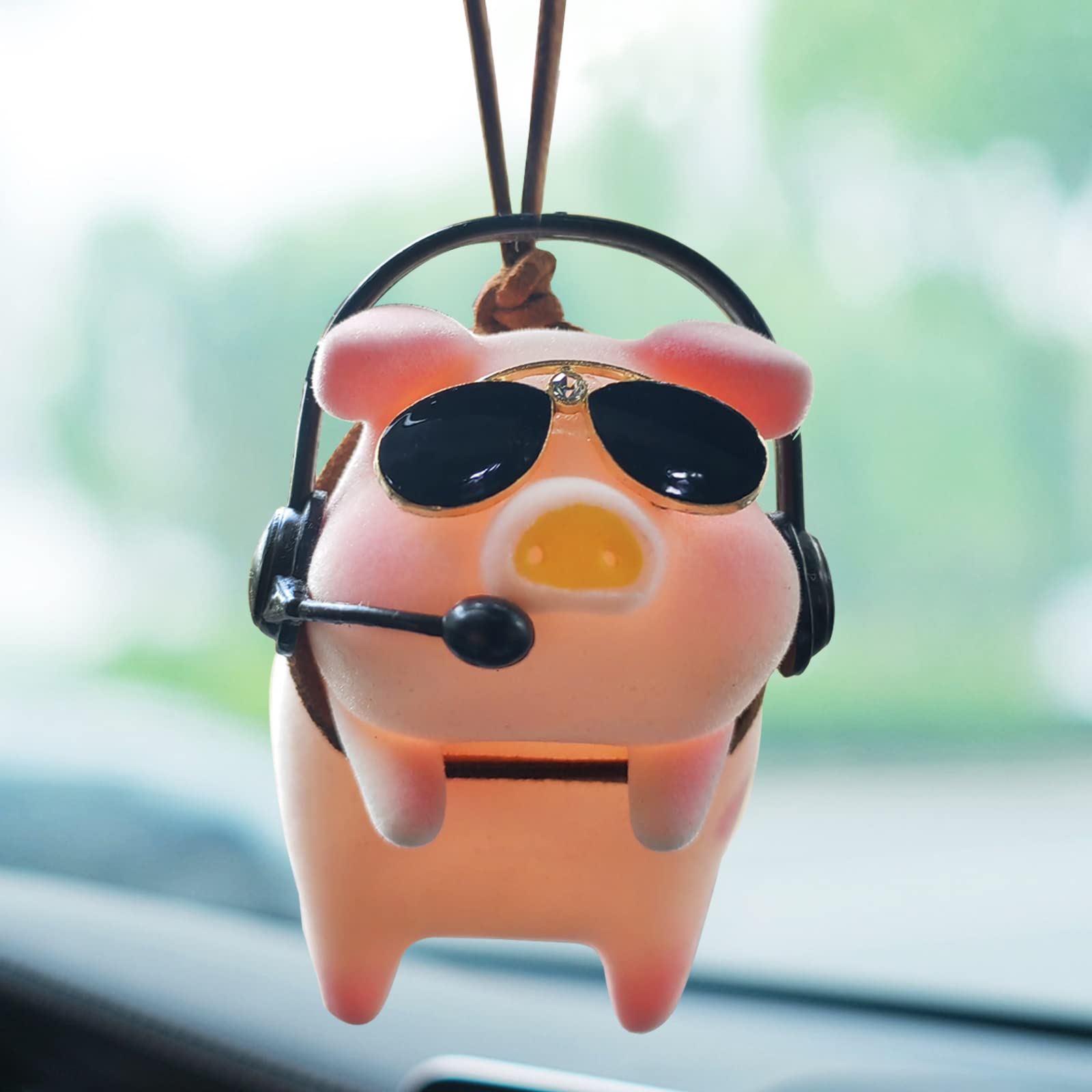 Photo 1 of Swinging Pig Car Hanging Ornament, Lucky Piggy Rear View Mirror Accessories, Pig Car Accessories for Women/Men Cute Decor Rearview Mirror Charms, Small Gifts
