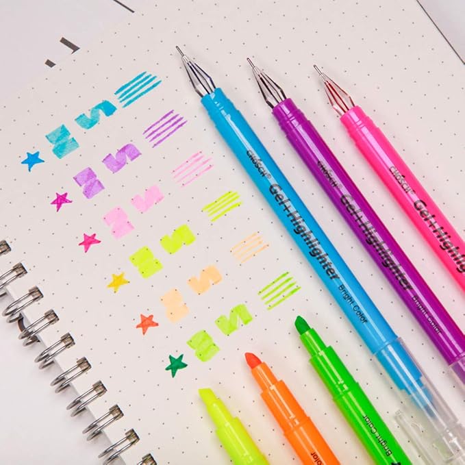 CHoSCH Highlighter And Gel Pen 2 In 1 Combo Pen Pack, 6 Color Bright Highlighter