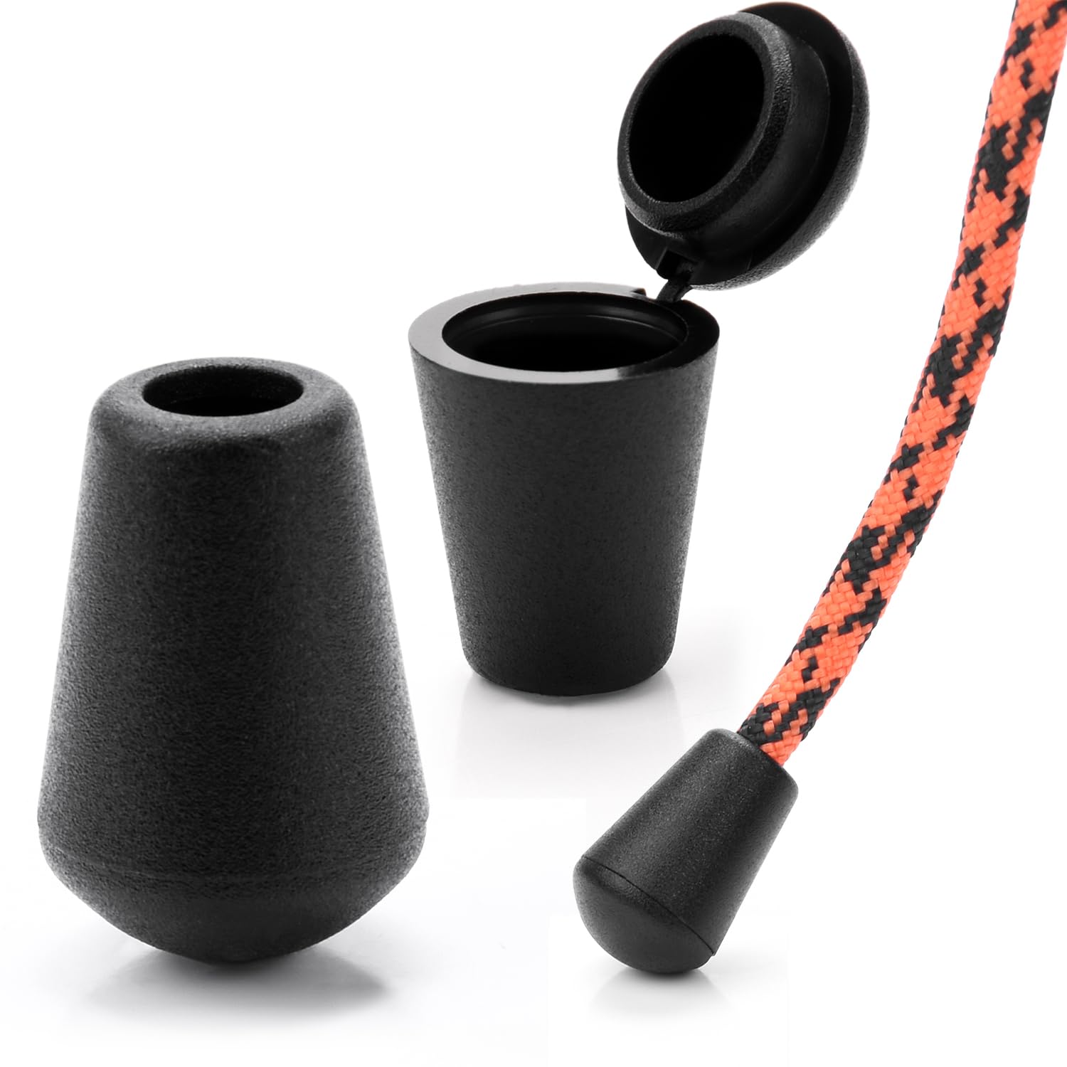 Photo 1 of 25 Pack Plastic Paracord Cord Ends Caps, Cord Ends Bell Stopper with Lid Lock for Shoelace Clothes Sweatpants Hoodie Windbreaker Drawstrings Rope Cord Lock Replacement
