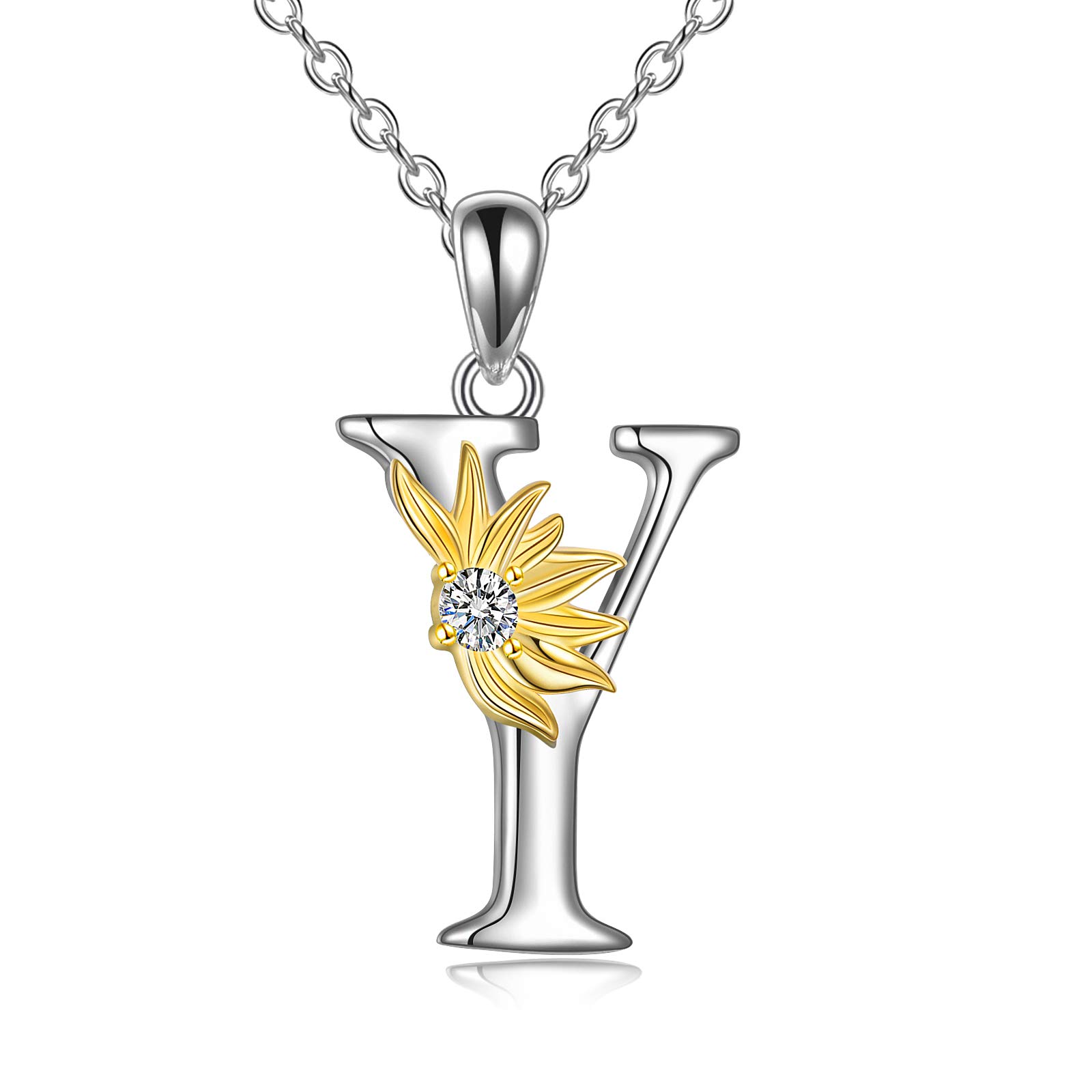 VONALA Sunflower Gifts for Women Sterling Silver Initial Alphabet Letter Y Pendant Sunflower Necklace Gifts for Women Girls