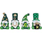 MEETYAMOR St Patricks Day Decorations, 4 PCS Gnome Resin Figurine for St Patricks Day Decor, Luck Sign Irish Green Clover Leprechaun Figurines Standing for Home Table, Mantel, Shelf
