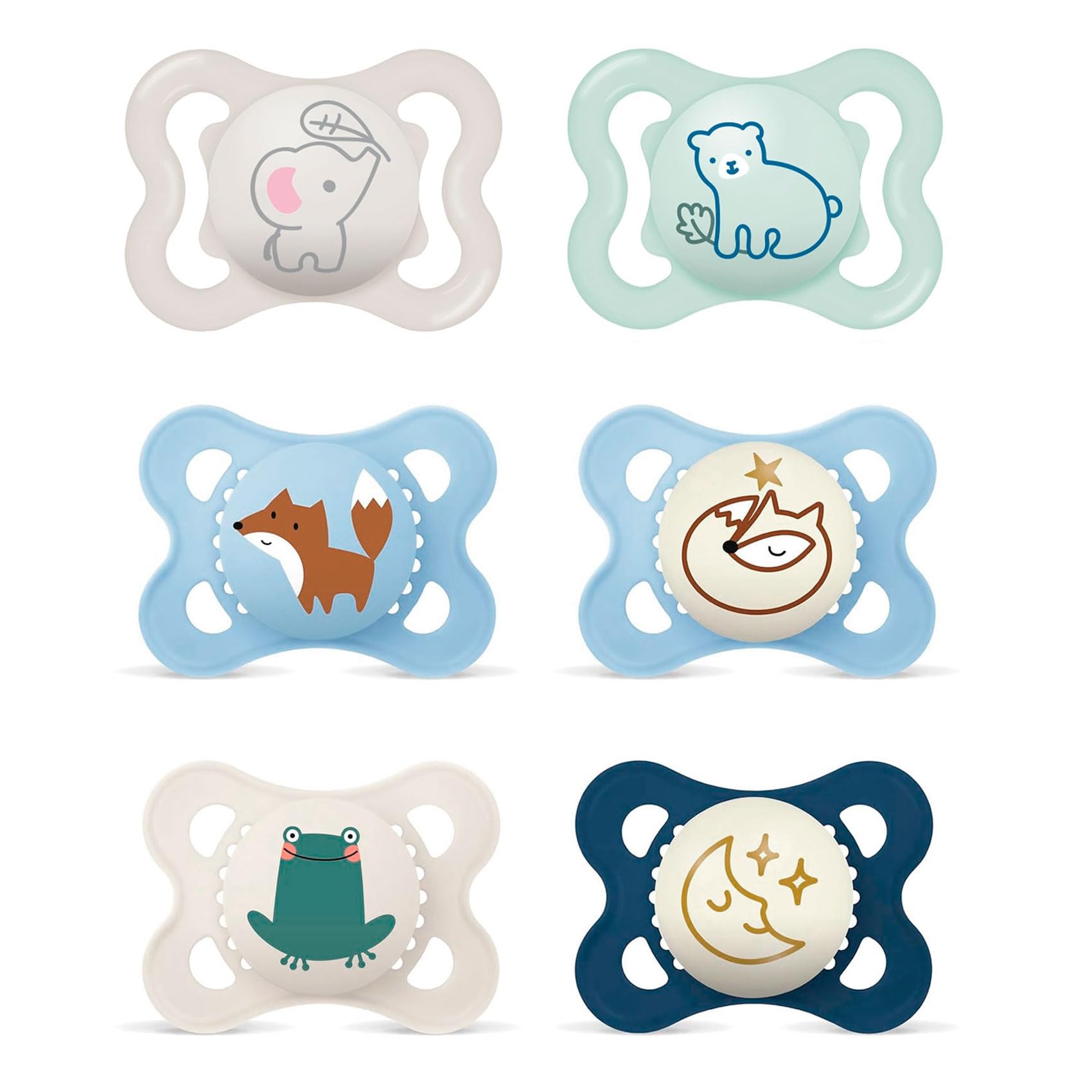 MAM Day and Night Silicone Dummies 0-6 Months Pack of 6 Boys