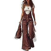 ksotutm Women's Suede Fringe Sexy Cowgirl Jumpsuits Country Concert Outfit Western High Waisted Romper Vintage Cargo Overalls
