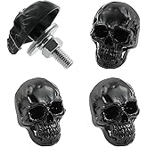 Meibaolin Skull License Plate Screw Fasteners Decorative Cool Funny License Plate Bolts License Plate Frame Kit 4 Pcs Aluminum Alloy Universal Fit Most Cars Truck Motorcycle Vehicle Black