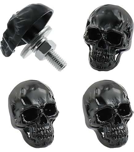 4 Black Billet Aluminum License Plate Frame Tag Bolts - SKELETON FINGER B 1II