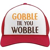 Tstars Gobble Til You Wobble Turkey Hat - Funny Thanksgiving Cap for Men & Women, Adjustable Mesh Baseball Style