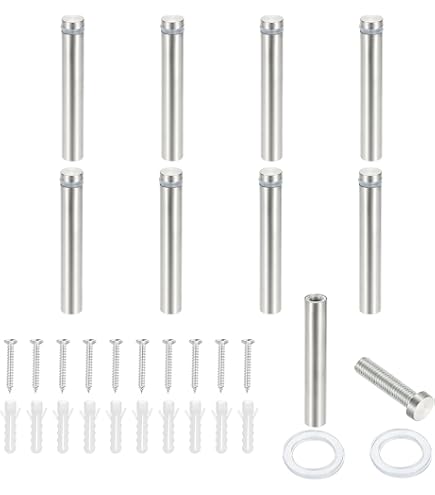 Uxcell 6-Pack 1/2" X 1-3/4" Double Head Standoff Screws – Stainless Steel, M8 Thread, With Rubber Spacers, For Acrylic, Glass, And Wood Panels