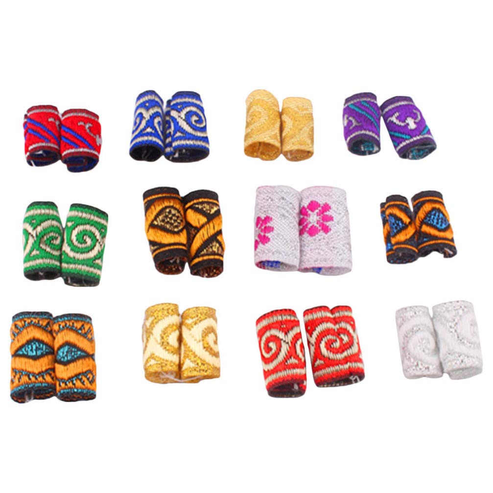 Lurrose 12pcs Dreadlock Beads Hair Cuffs Hollow Cloth Hair Braid Rings Ethnic Decorative Hair Accessories for Woman Man