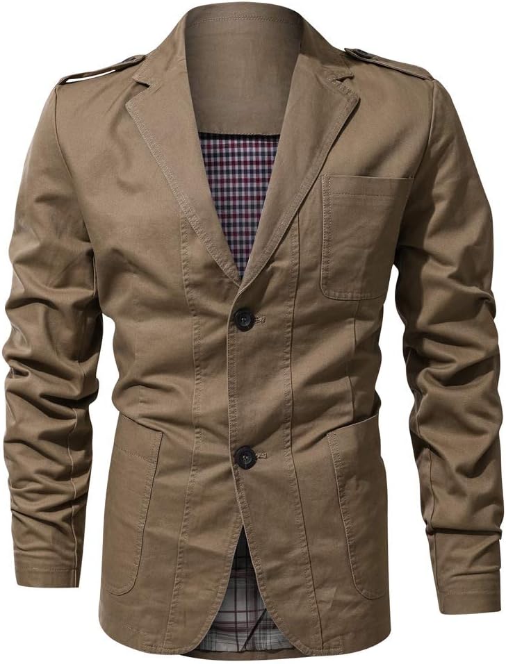 ZIOLOMA Men's Cotton Two-Button Suit Casual Blazer Military Jacket
